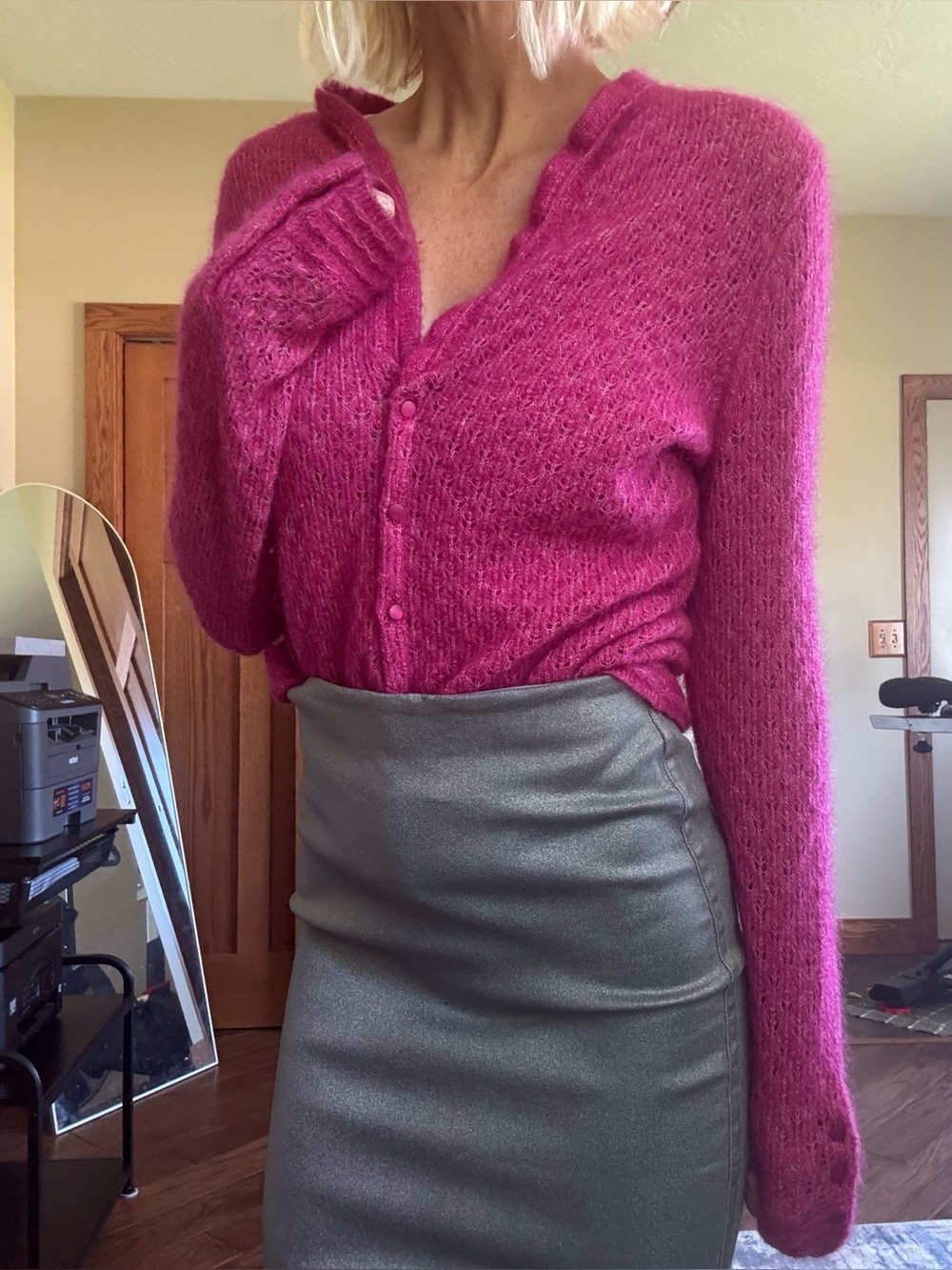 Sezane Cardigan XS Mohair Blend EUC! fuschia pink
